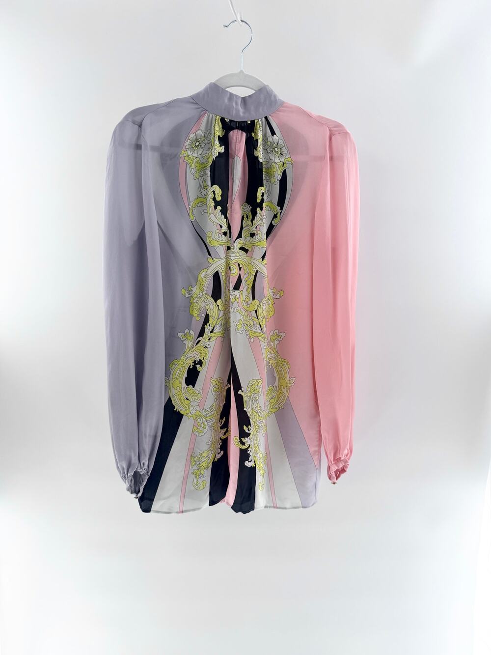 Emilio Pucci Silk Abstract Long Sleeve Tunic Blouse Top Purple Pink Womens US 10